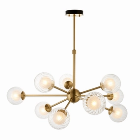 Riviera 9 Light Large Brass Pendant - Ribbed Glass Shades minimalist ceiling light