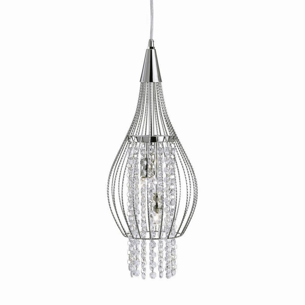 Rocket 2 Light Cage Frame Chrome & Crystal Ceiling Pendant minimalist ceiling light