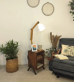 Ronan Wooden Floor Lamp with Brown Base and Jute Fabric Lampshade (BULB NOT INCLUDED) garden LED light