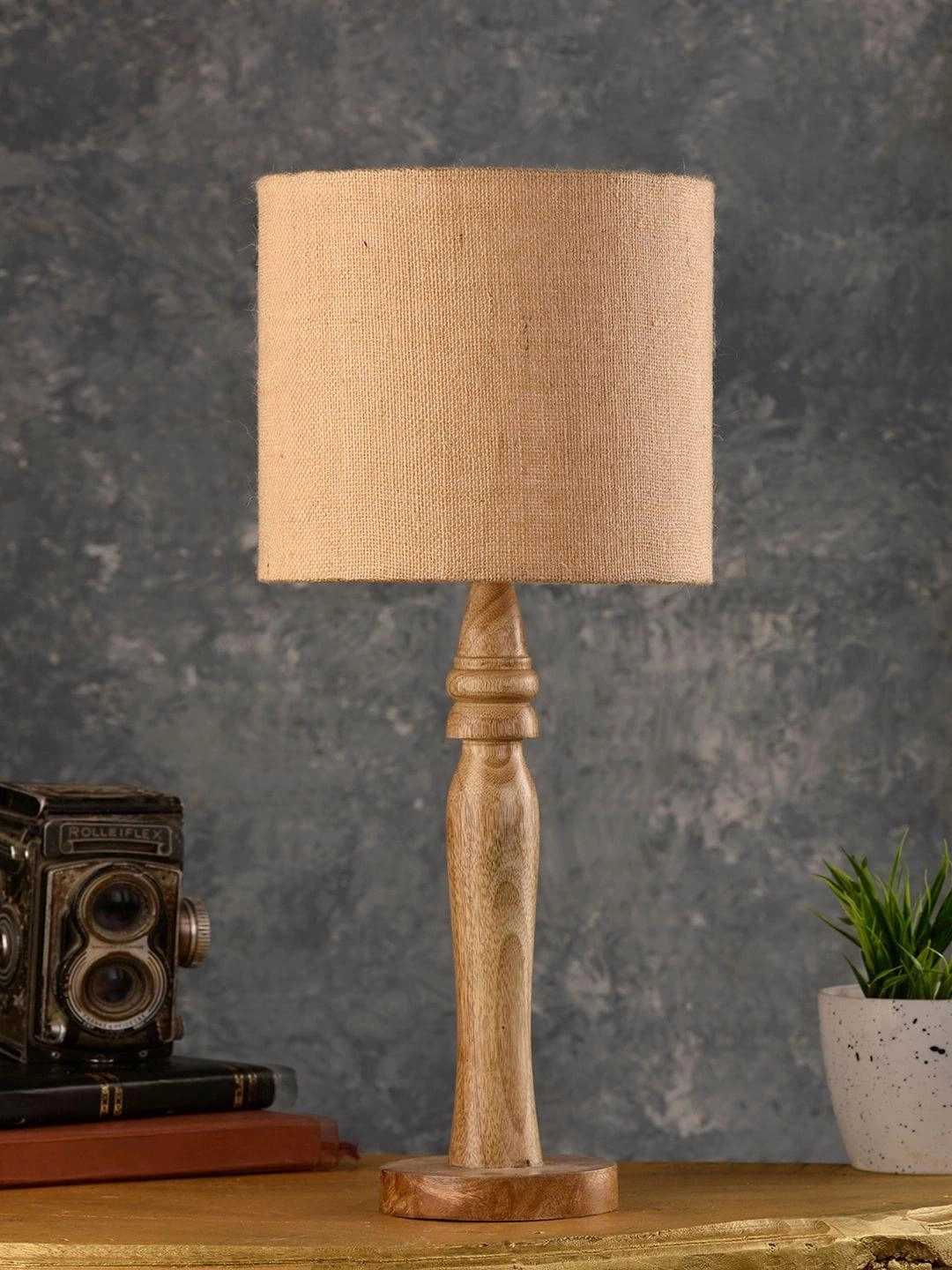 Round Brown Lamp with Brown Jute Shade