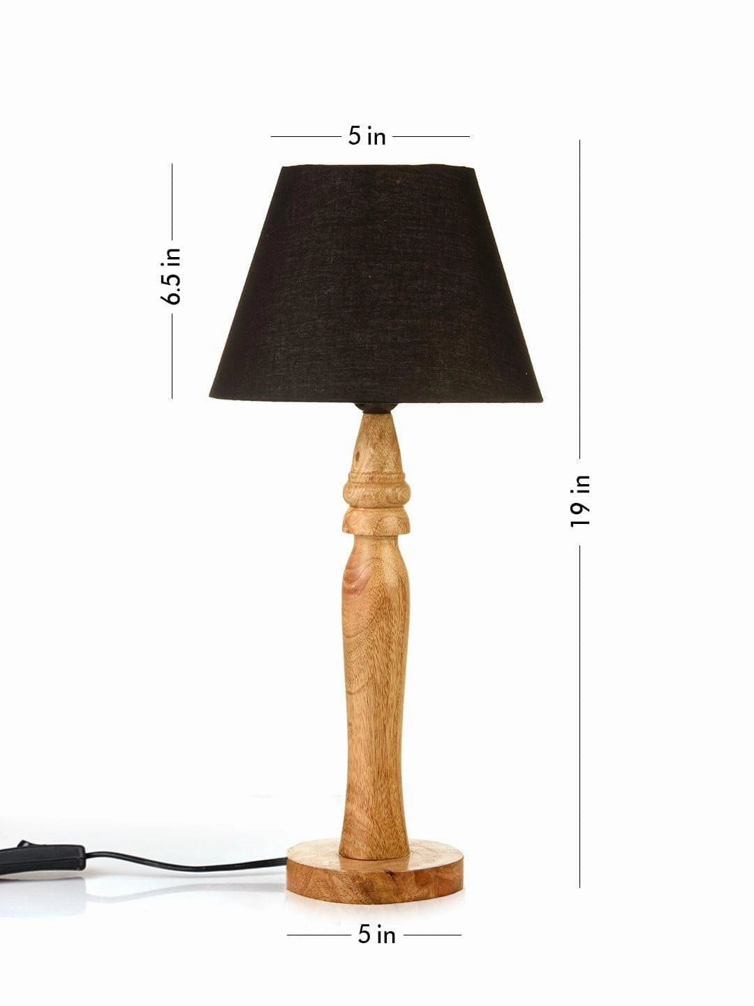 Round Brown Lamp with Taper Black Cotton Shade