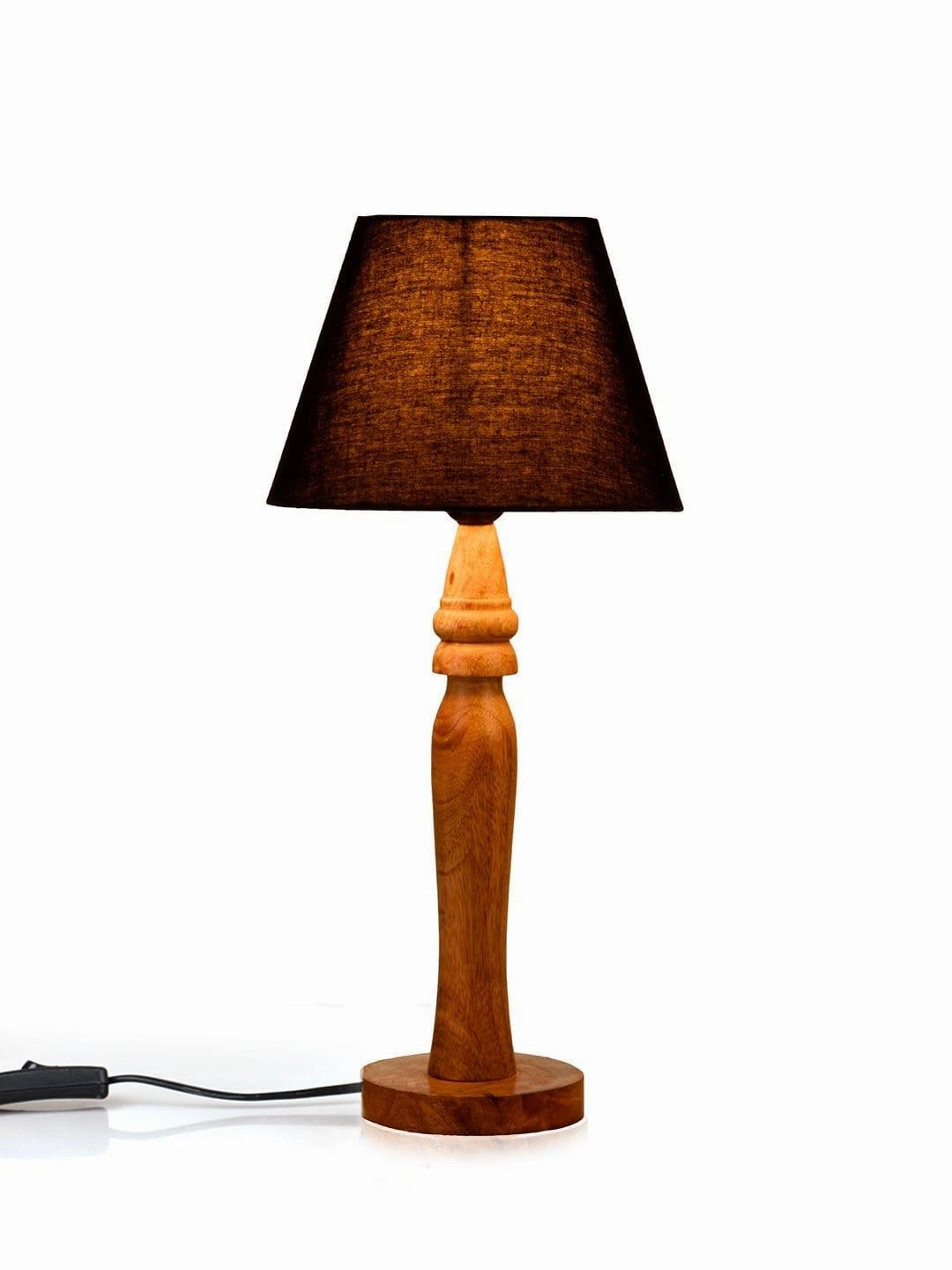 Round Brown Lamp with Taper Black Cotton Shade