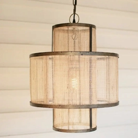 Round Double Layered Woven Fiber & Metal Pendant Light rechargeable bedside light