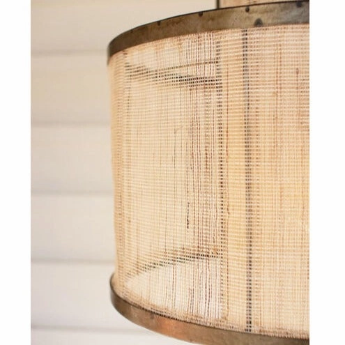 Round Double Layered Woven Fiber & Metal Pendant Light