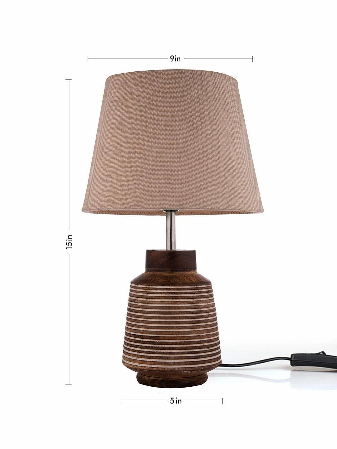 Rustic Ridged Wooden Lamp with Samre Brown Shade