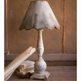 Rustic Scalloped Wood & Metal Lamp rechargeable bedside light