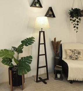 Salita Wooden Floor Lamp with Brown Base and Beige Fabric Lampshade (BULB NOT INCLUDED) garden LED light