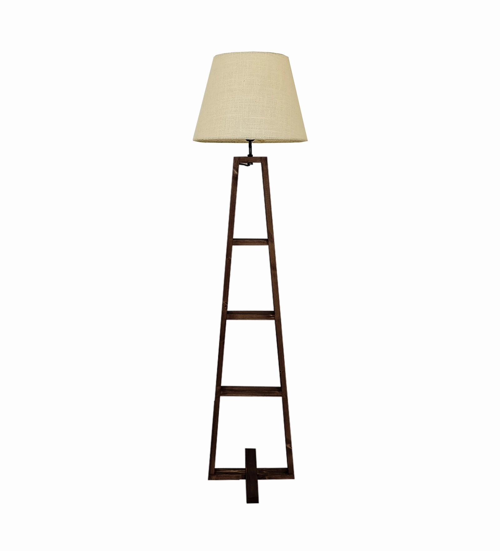 Salita Wooden Floor Lamp with Brown Base and Beige Fabric Lampshade (BULB NOT INCLUDED)