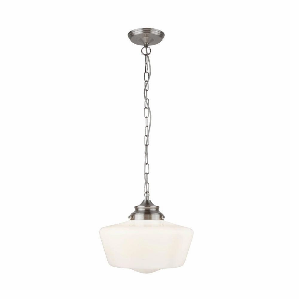 School House Chrome Ceiling Pendant With Opal Glass simple ceiling design light