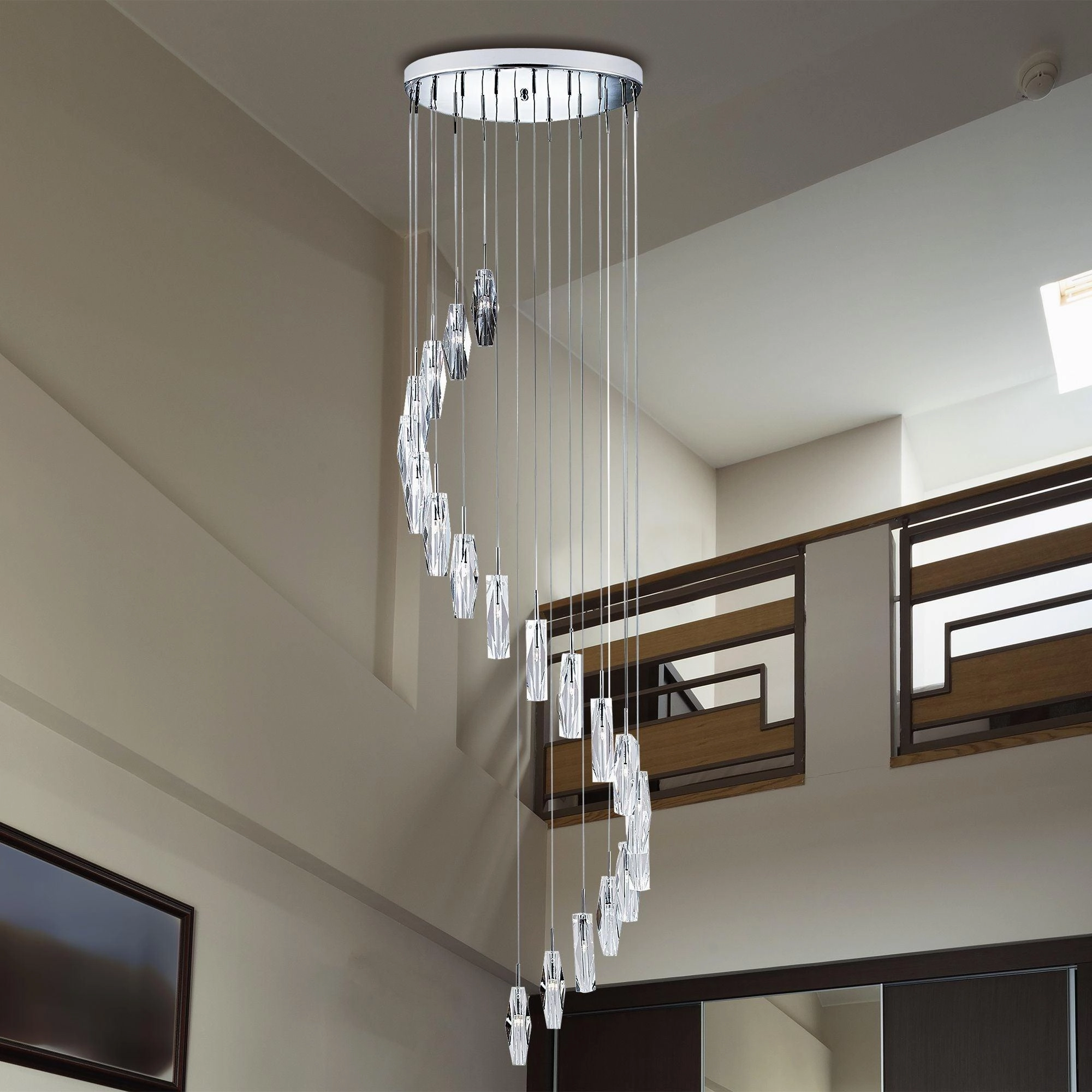 Sculptured Ice 20 Light Multi-Drop Chrome & K9 Glass Pendant