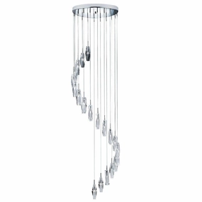Sculptured Ice 20 Light Multi-Drop Chrome & K9 Glass Pendant minimalist ceiling light
