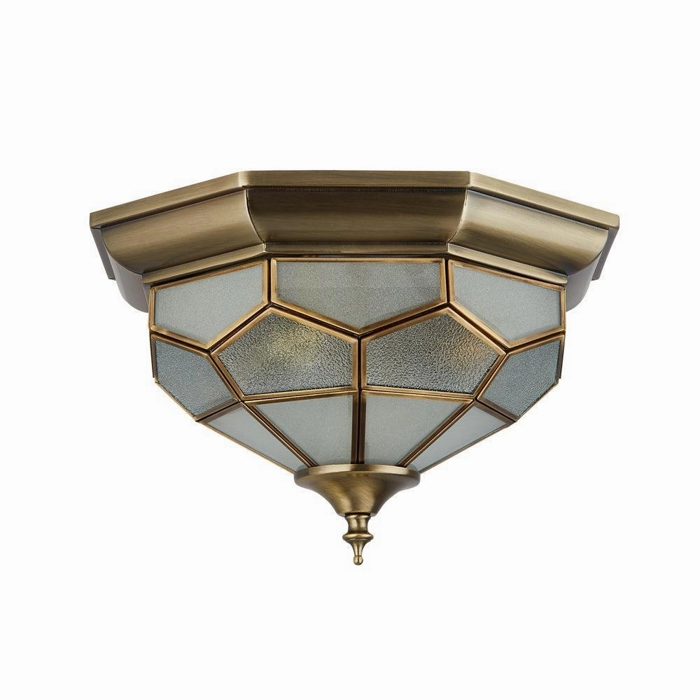 Searchlight Antique Brass & Glass Flush Ceiling Light