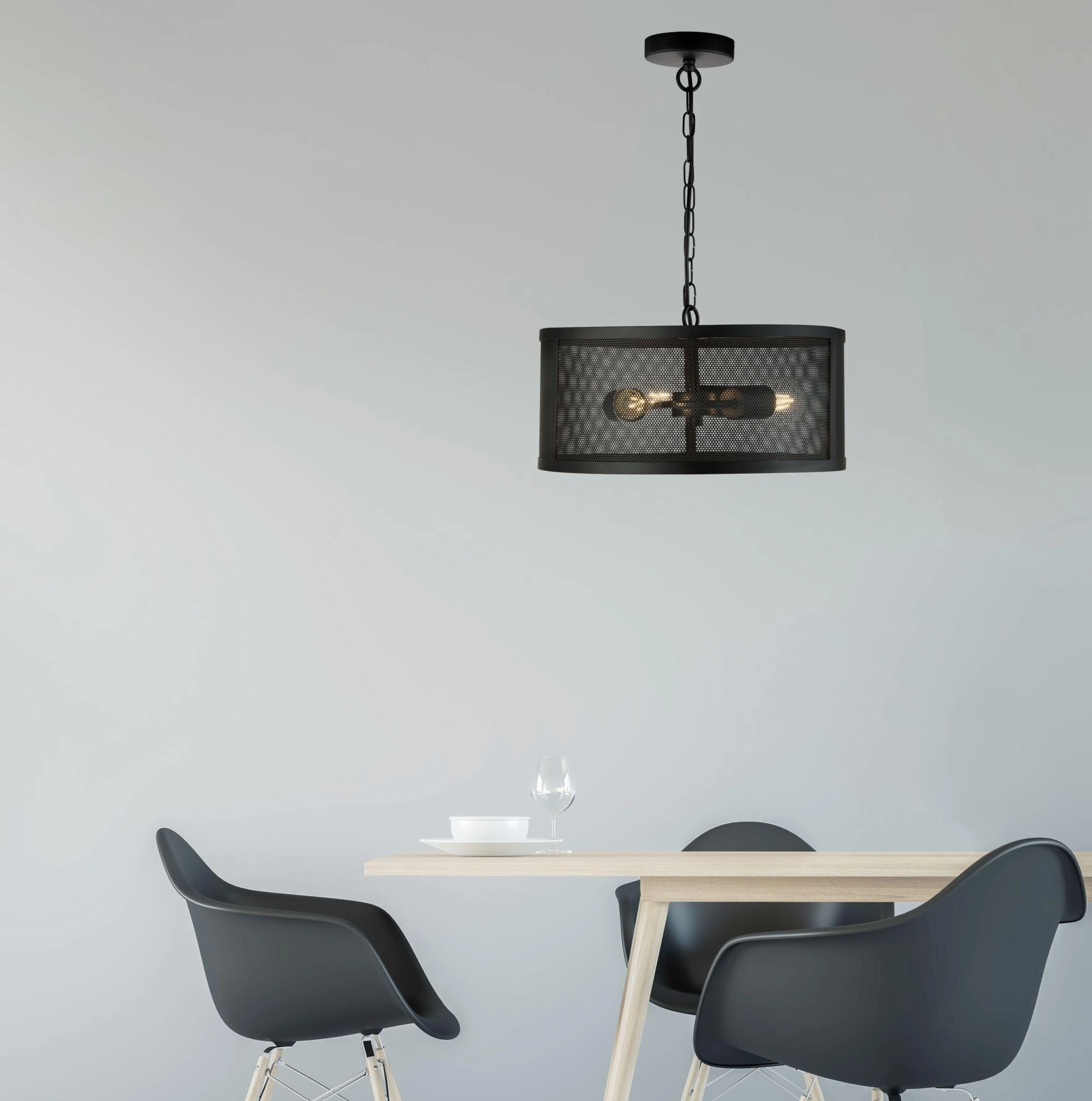 Searchlight Fishnet 3 Light Black Drum Ceiling Pendant