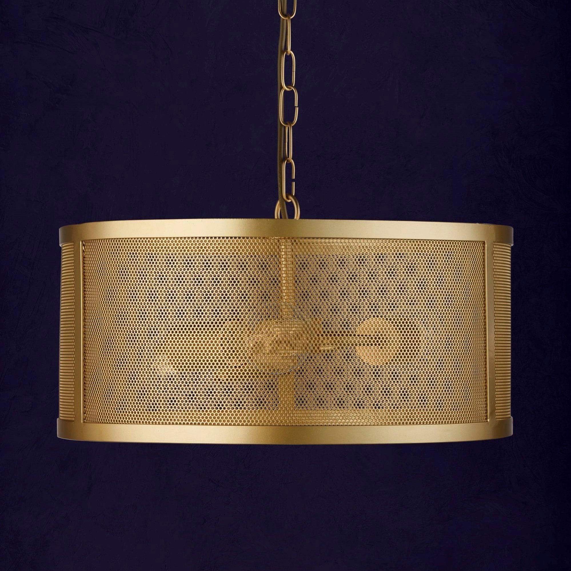 Searchlight Fishnet 3 Light Gold Drum Ceiling Pendant
