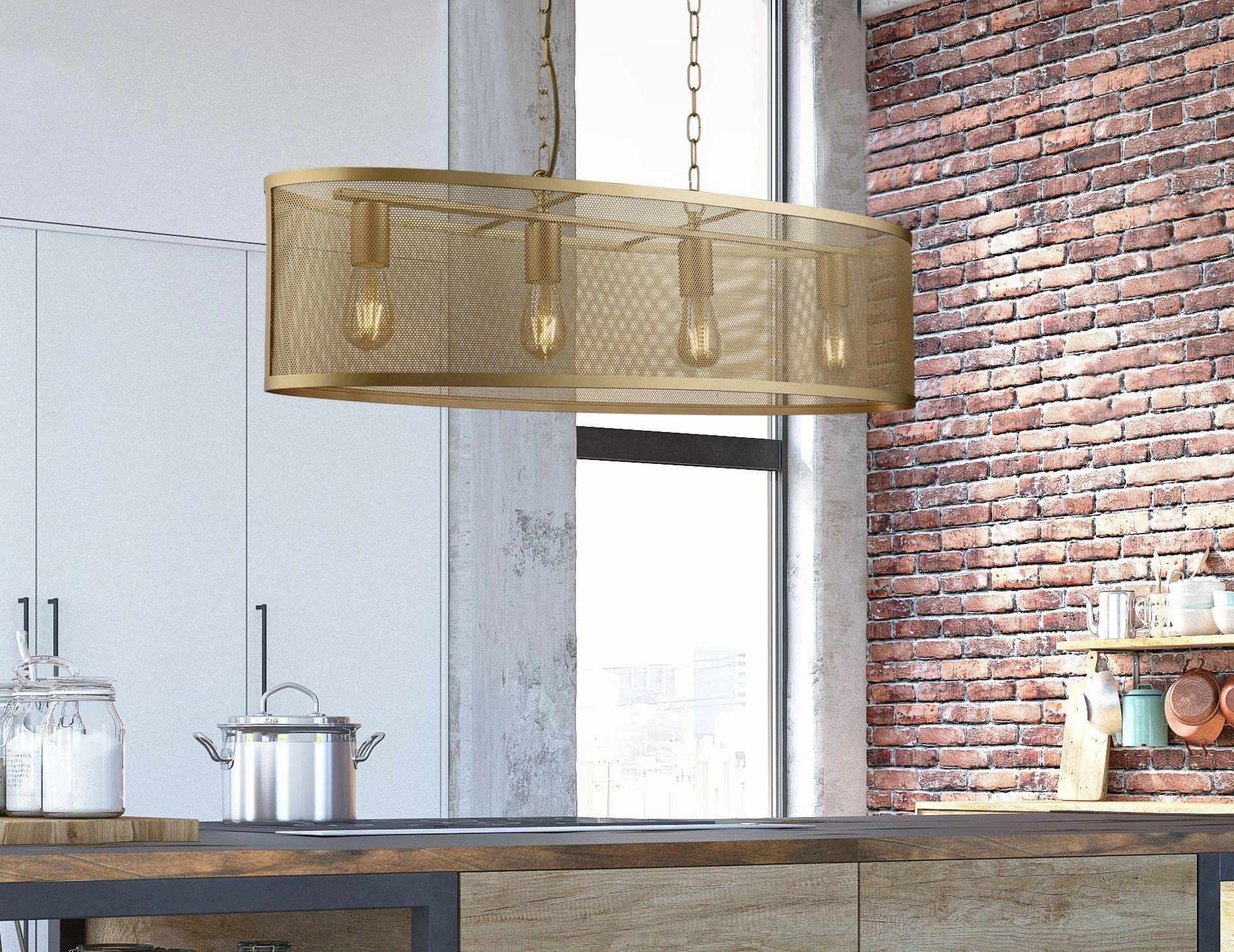 Searchlight Fishnet 4 Light Gold Oval Ceiling Pendant