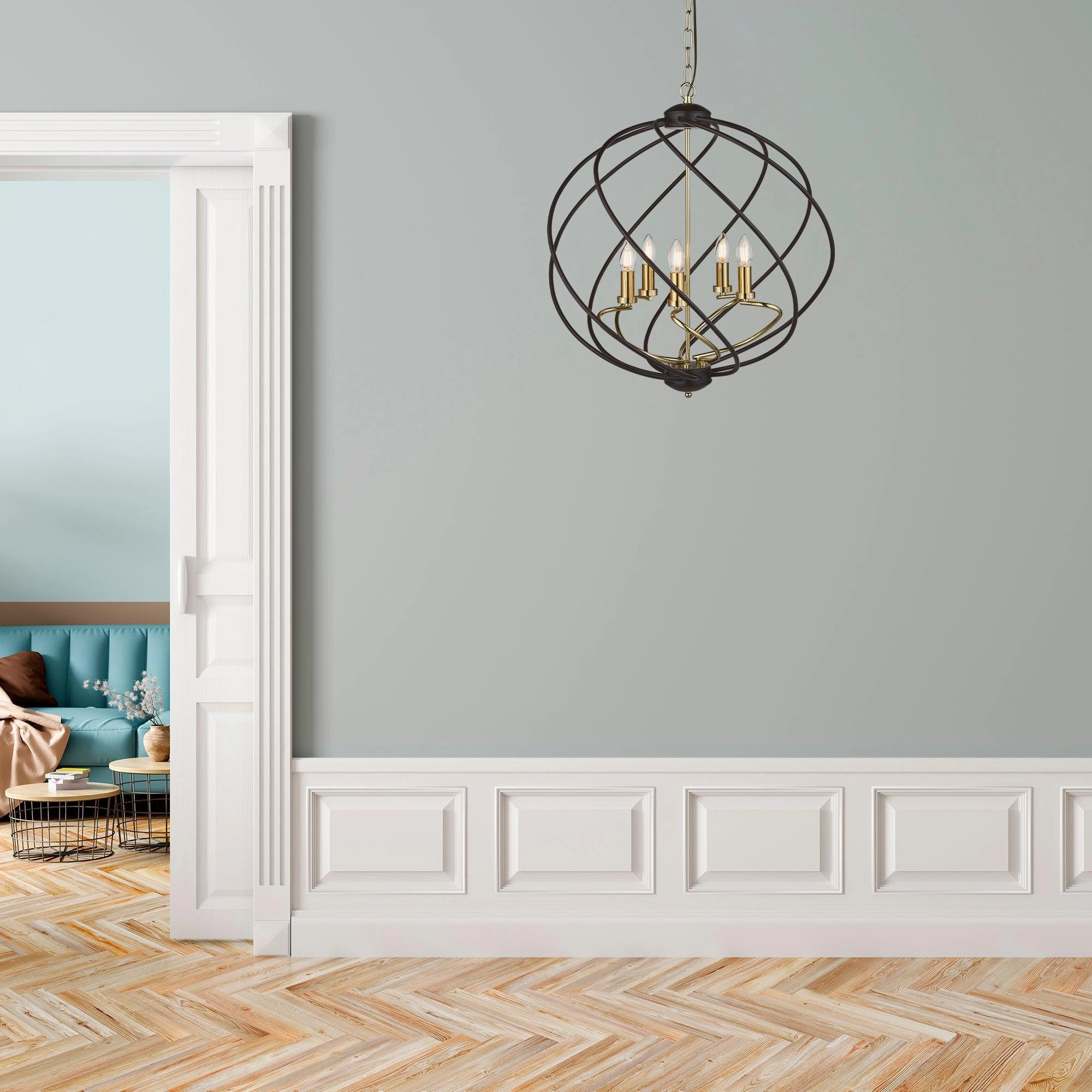 Searchlight Flow 5 Light Black & Gold Ceiling Pendant