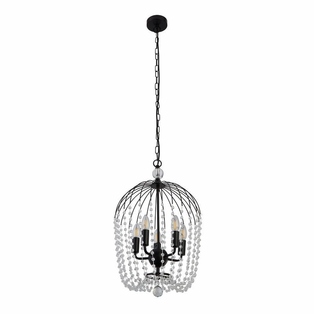 Searchlight Shower 5 Light Black & Crystal Ceiling Pendant