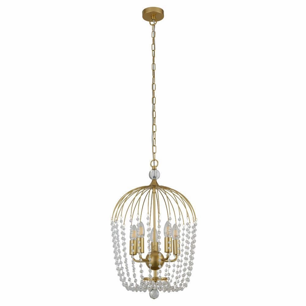Searchlight Shower 5 Light Gold & Crystal Ceiling Pendant