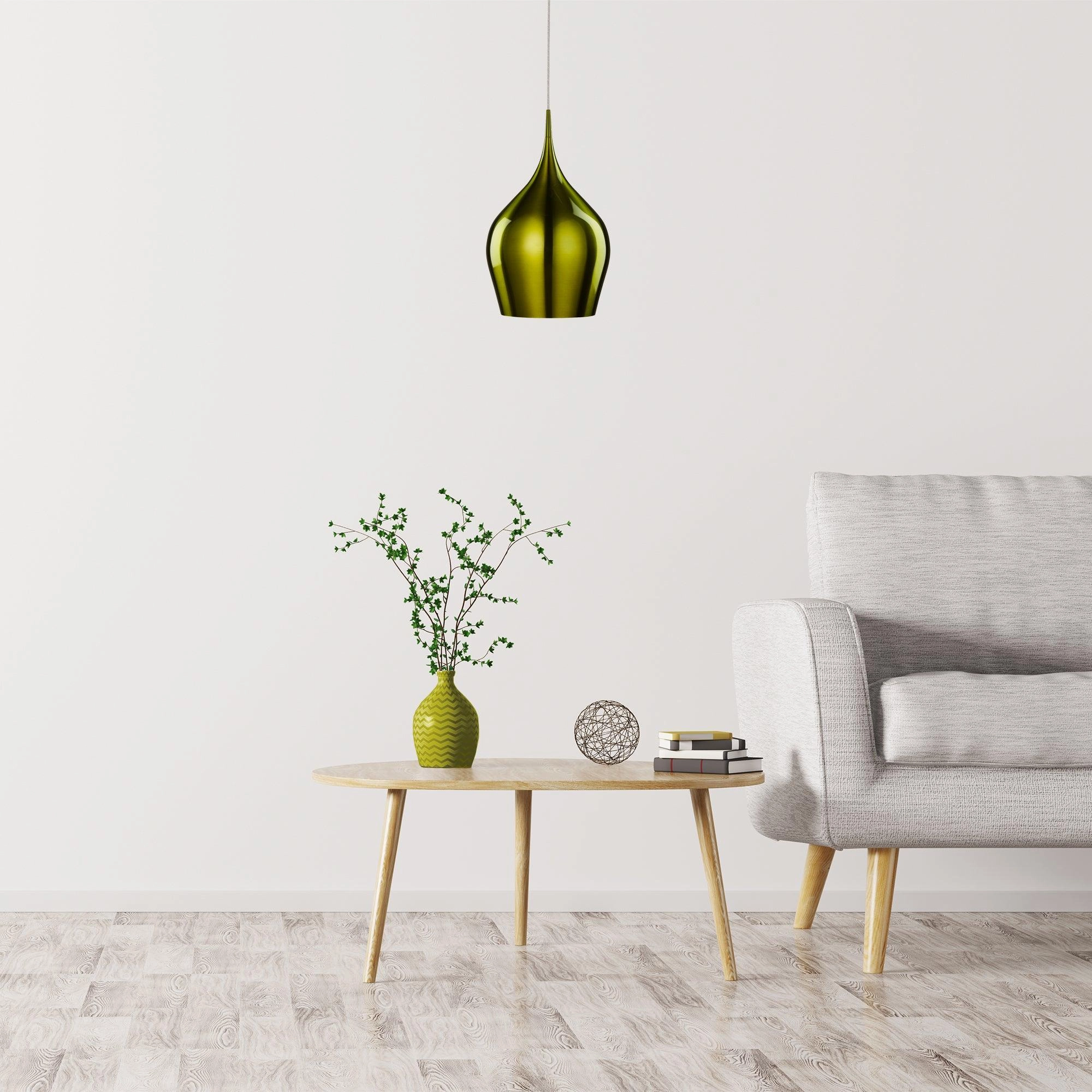 Searchlight Vibrant 1 Light Metal Green Pendant - 26cm
