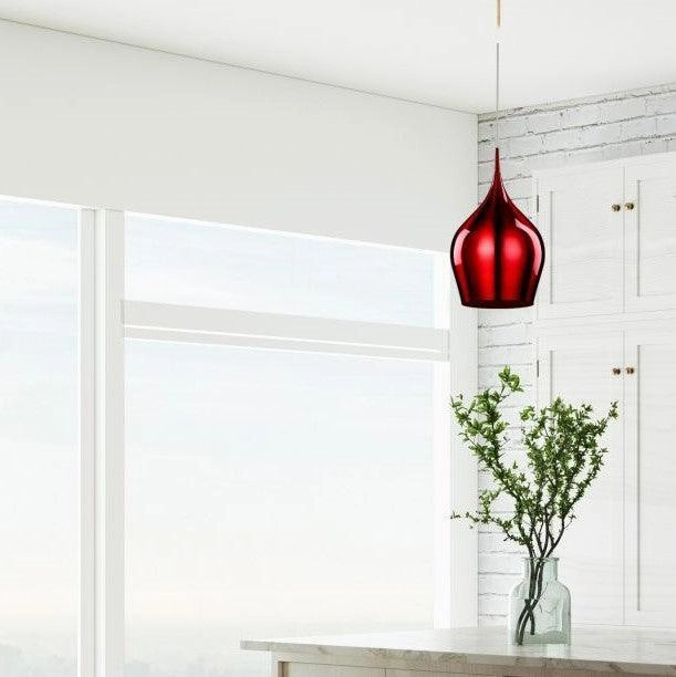 Searchlight Vibrant 1 Light Metal Red Pendant - 26cm