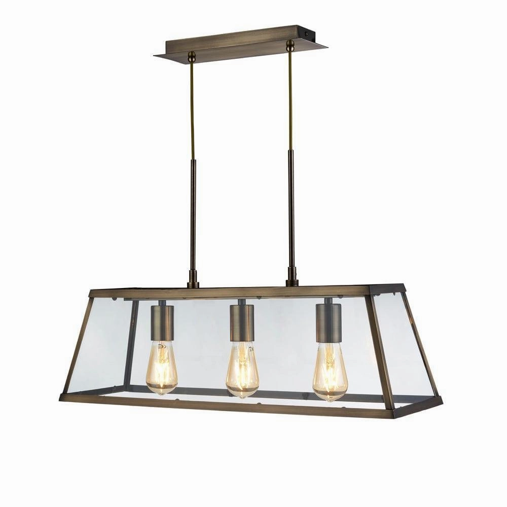 Searchlight Voyager 3 Light Brass & Glass Lantern Bar minimalist ceiling light