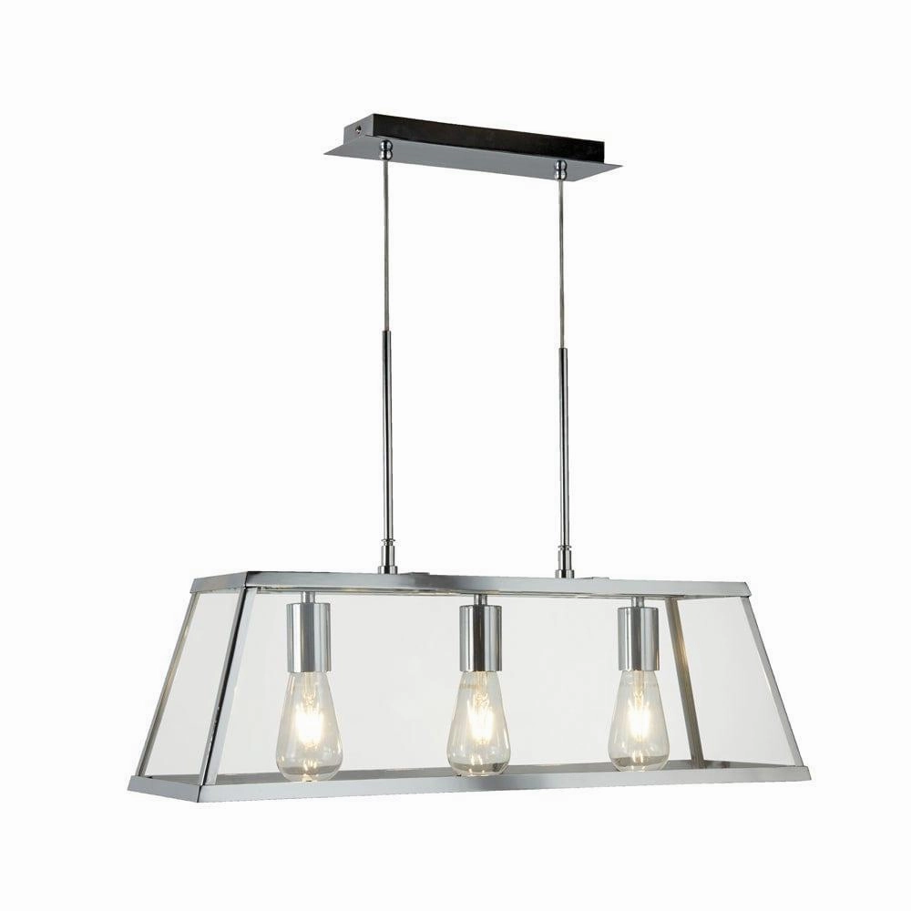 Searchlight Voyager 3 Light Chrome & Glass Lantern Bar minimalist ceiling light
