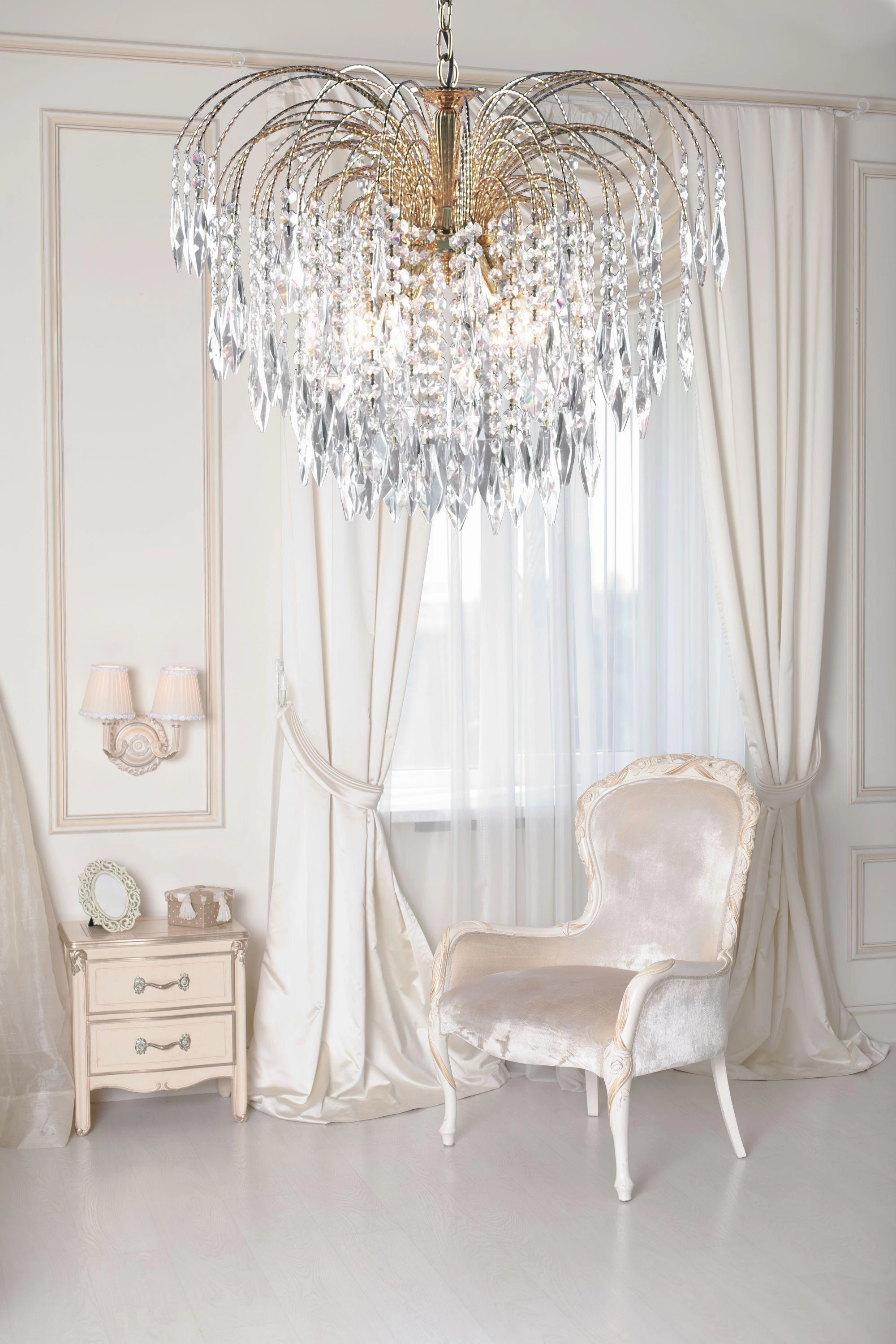 Searchlight Waterfall 5 Light Gold & Crystal Ceiling Pendant