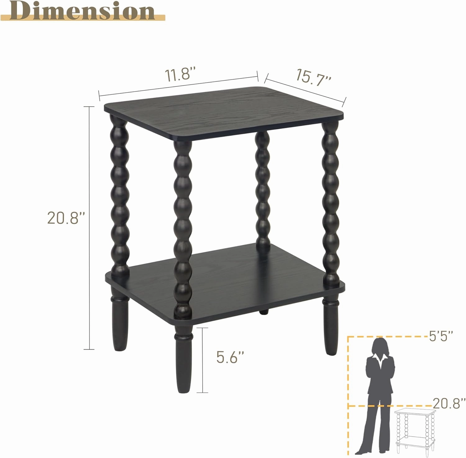 Side Table, Small End Table with Storage Shelf, 2-Tier Small Coffee Tables Living Room for Bedroom, Narrow Spaces (Rustic Brown)