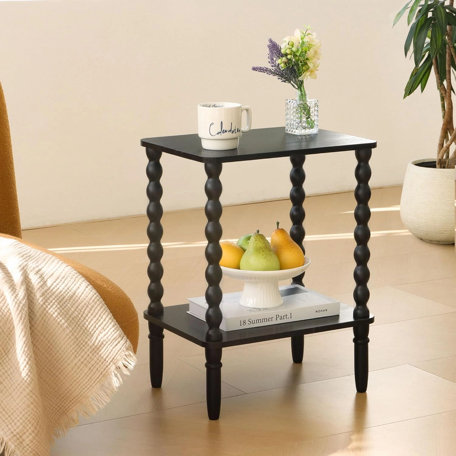 Side Table, Small End Table with Storage Shelf, 2-Tier Small Coffee Tables Living Room for Bedroom, Narrow Spaces (Rustic Brown)
