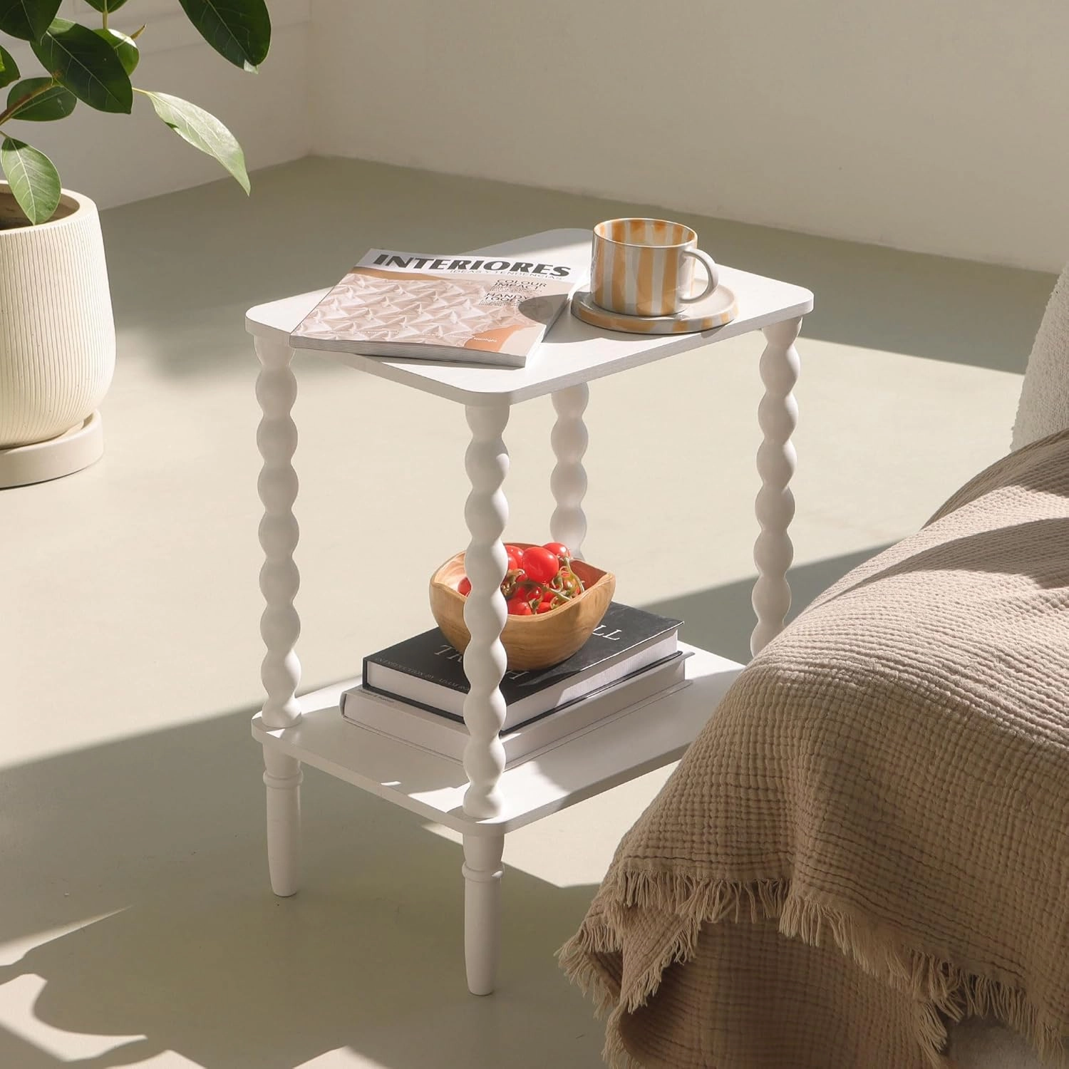 Side Table, Small End Table with Storage Shelf, 2-Tier Small Coffee Tables Living Room for Bedroom, Narrow Spaces (Rustic Brown)