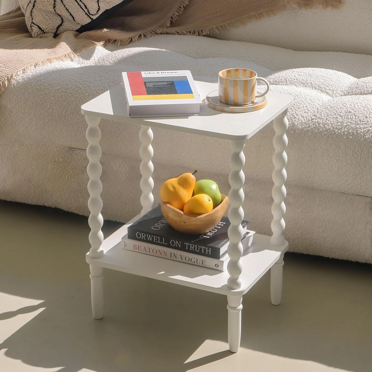 Side Table, Small End Table with Storage Shelf, 2-Tier Small Coffee Tables Living Room for Bedroom, Narrow Spaces (Rustic Brown)