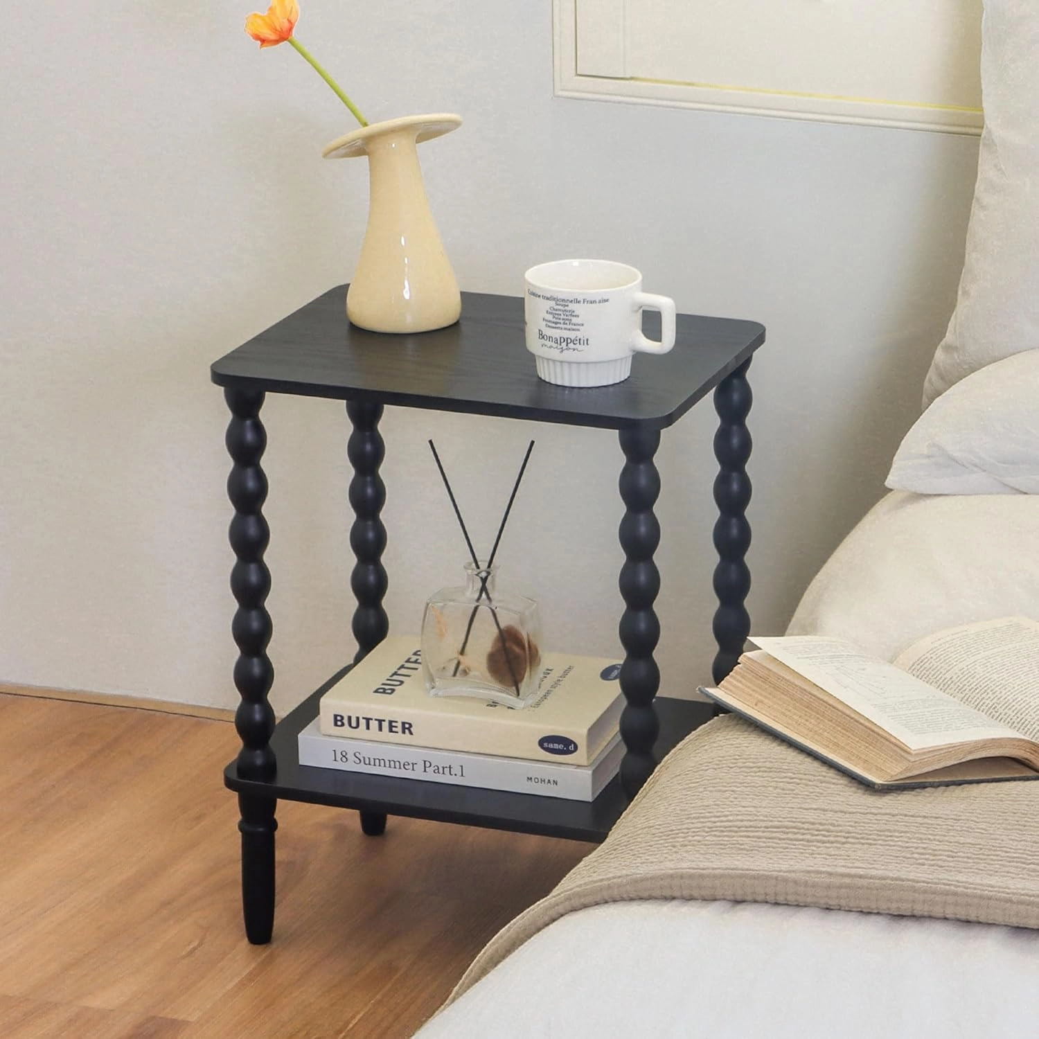Side Table, Small End Table with Storage Shelf, 2-Tier Small Coffee Tables Living Room for Bedroom, Narrow Spaces (Rustic Brown)