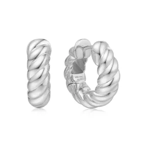 Silver Bold Texture Medium Huggie Hoop Earrings E063-07H Ania Haie Jewellery