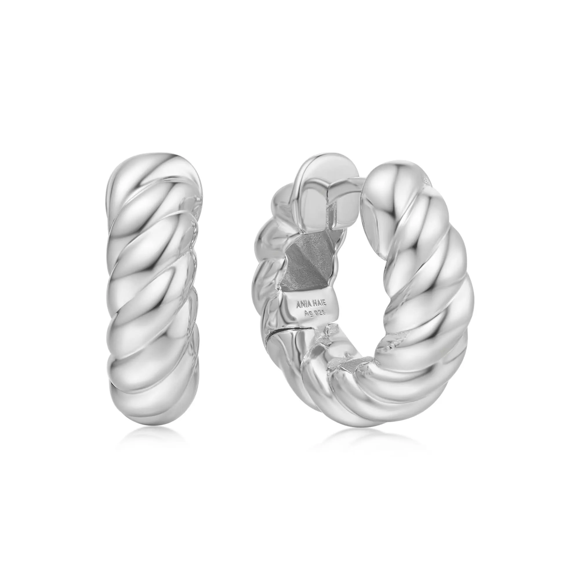 Silver Bold Texture Medium Huggie Hoop Earrings E063-07H Ania Haie Jewellery