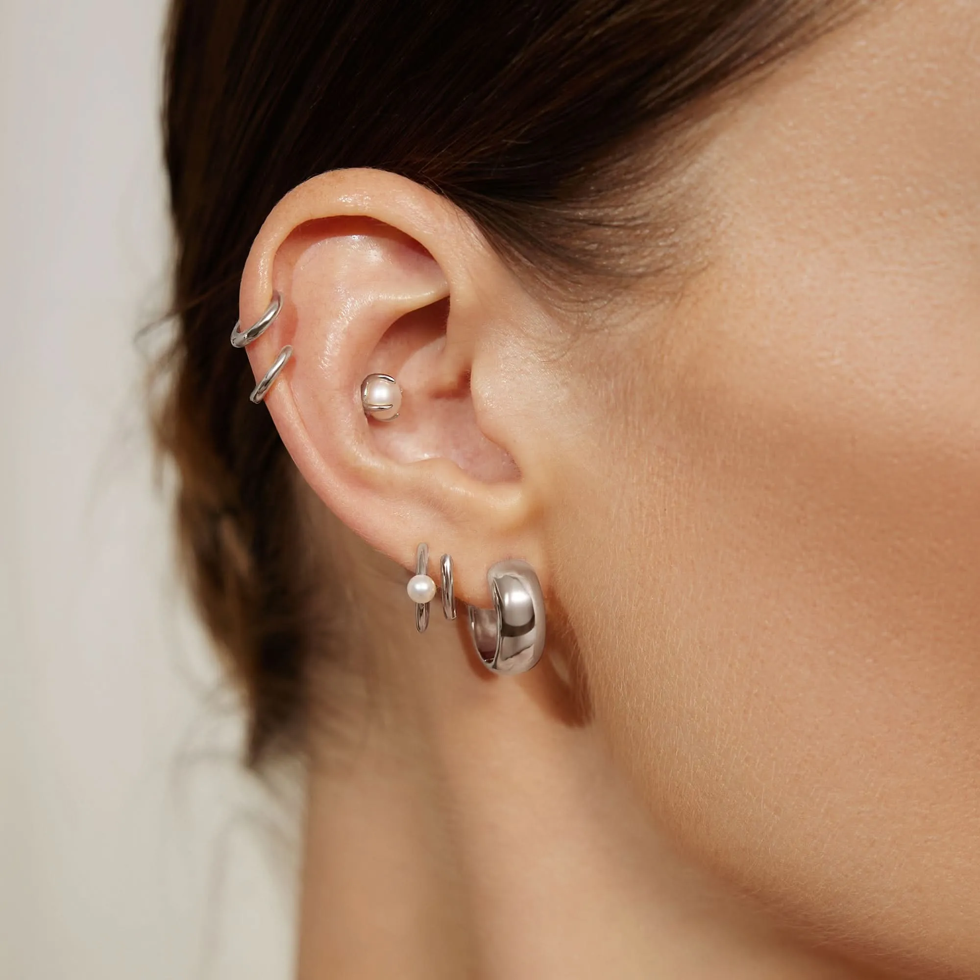 Silver Chubby Medium Huggie Hoop Earrings E064-06H Ania Haie Jewellery