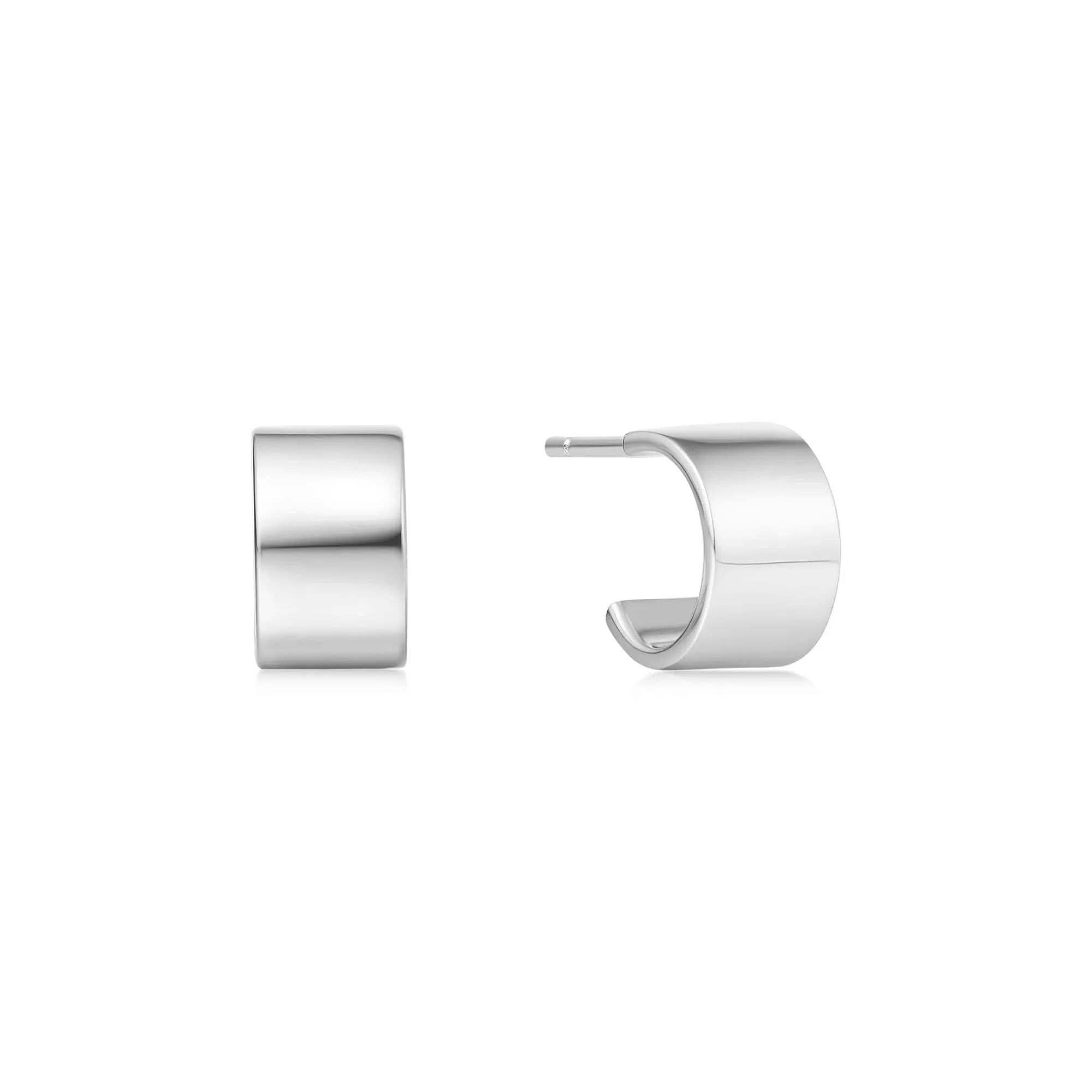 Silver Flat Small Huggie Hoop Earrings E062-02H Ania Haie Jewellery