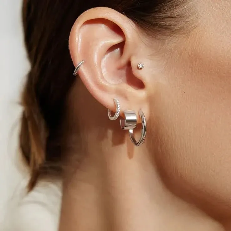 Silver Flat Small Huggie Hoop Earrings E062-02H Ania Haie Jewellery