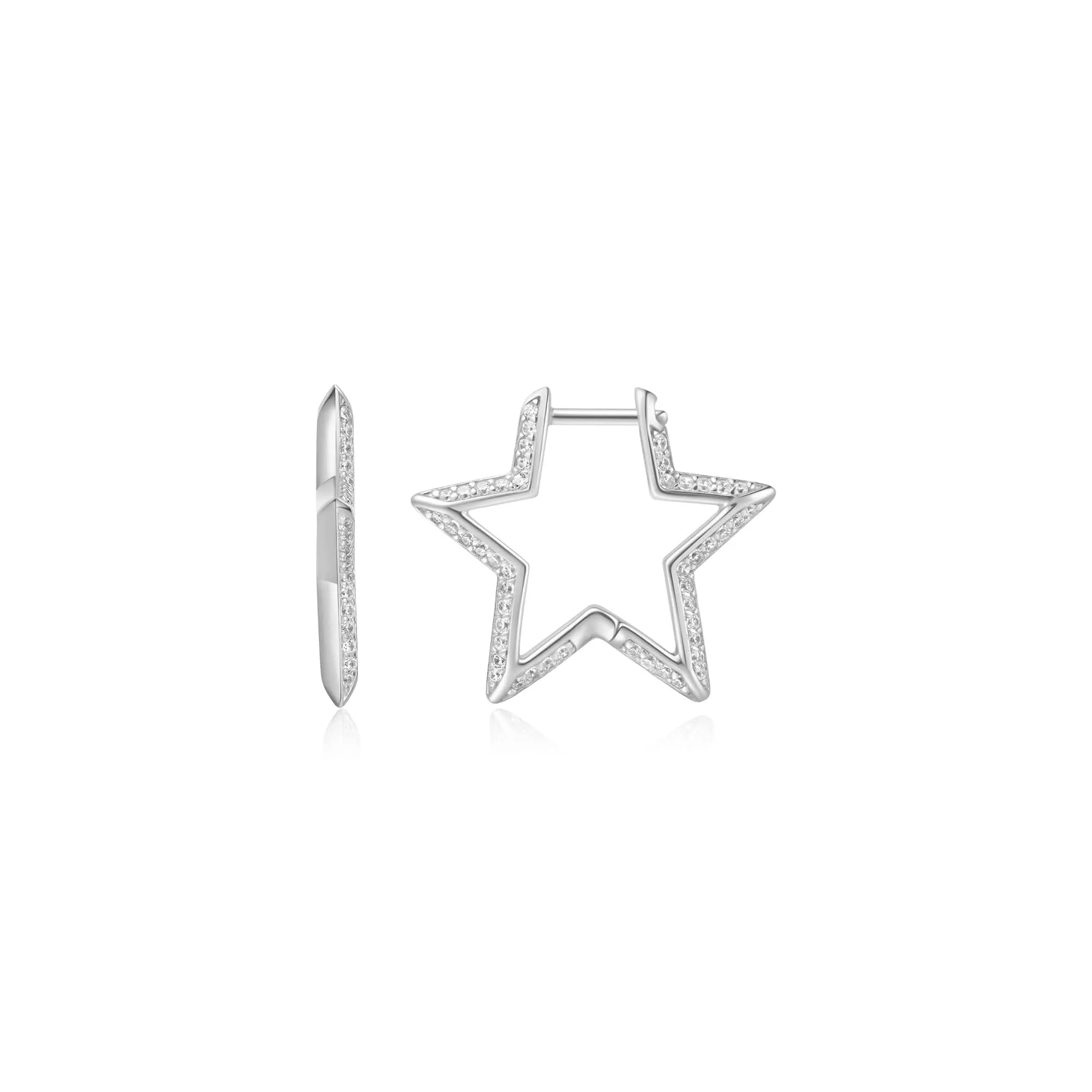 Silver Medium Star Pavé Hoop Earrings E064-05H Ania Haie Jewellery