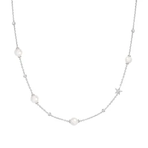 Silver Pearl and Star Station Necklace N065-09H Ania Haie Jewellery