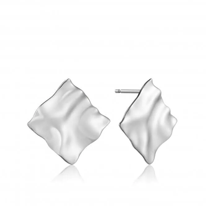 Silver Rhodium Plated Crush Square Stud Earrings E017-03H Ania Haie Jewellery