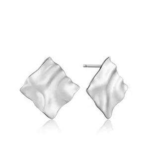 Silver Rhodium Plated Crush Square Stud Earrings E017-03H Ania Haie Jewellery