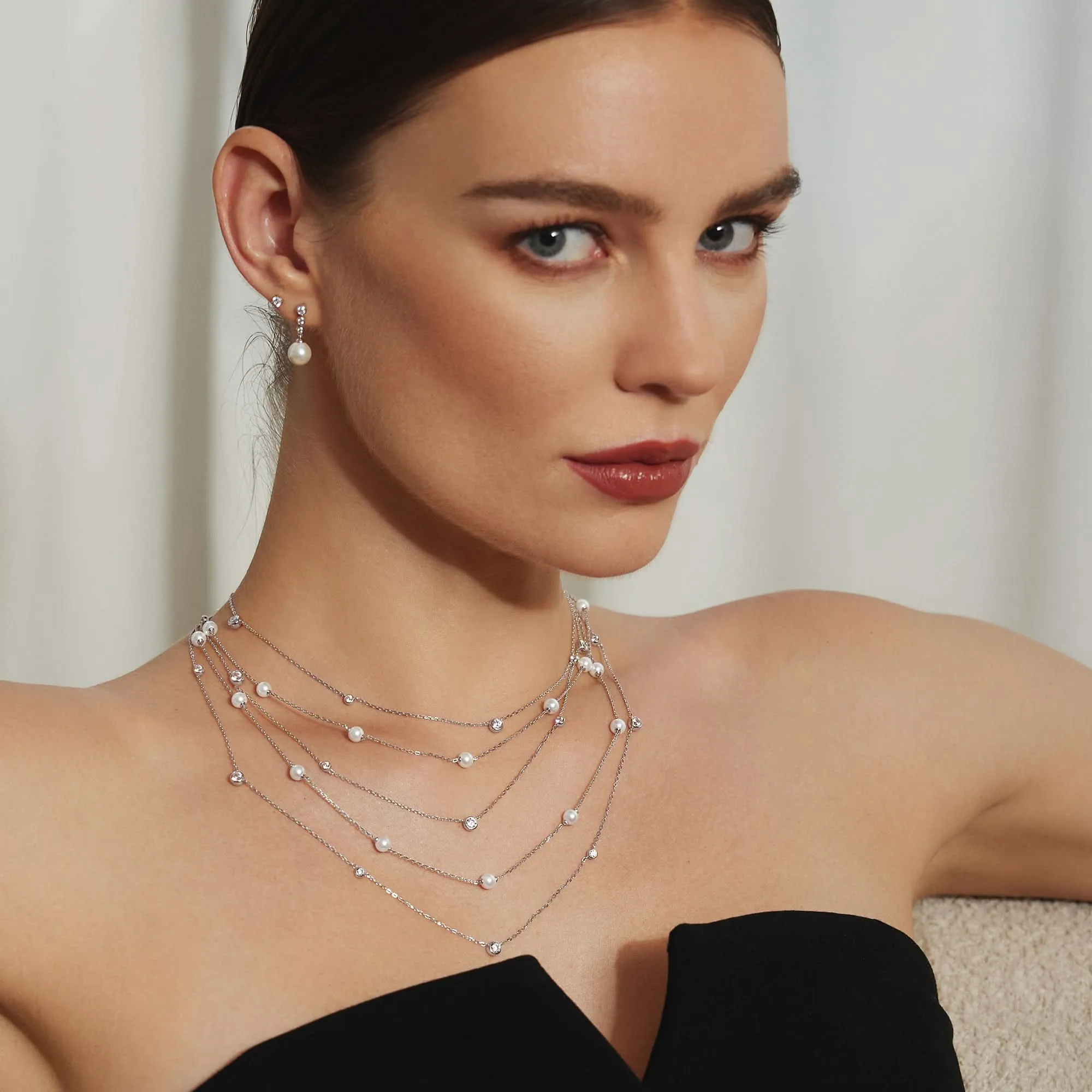 Silver Shell Pearl Station Chain Necklace N065-03H Ania Haie Jewellery
