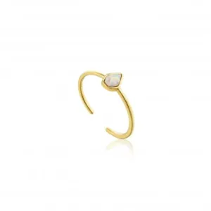 Silver Shiny Gold Plated Opal Colour Adjustable Ring R014-03G Ania Haie Jewellery