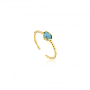 Silver Shiny Gold Plated Turquoise Adjustable Ring R014-01G Ania Haie Jewellery