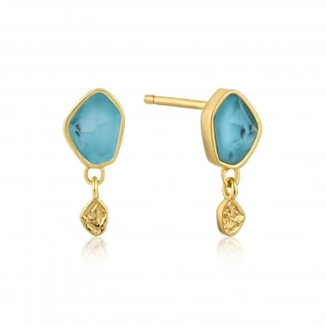 Silver Shiny Gold Plated Turquoise Drop Stud Earrings E014-01G Ania Haie Jewellery