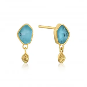 Silver Shiny Gold Plated Turquoise Drop Stud Earrings E014-01G Ania Haie Jewellery