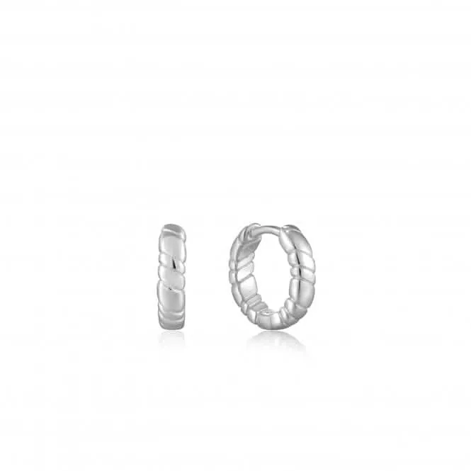 Silver Smooth Twist Huggie Hoop Earrings E038-02H Ania Haie Jewellery
