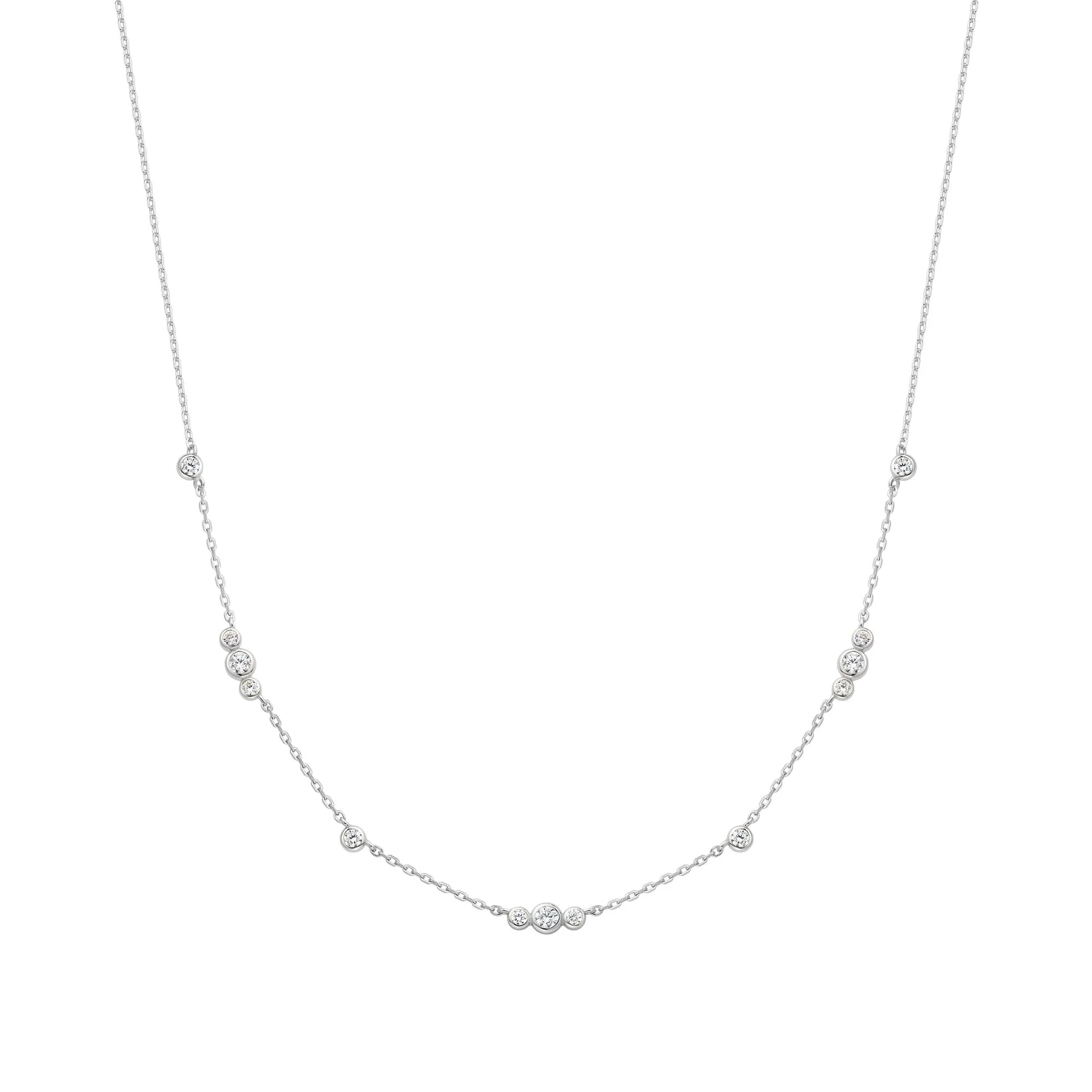 Silver Sparkling Bezel Cubic Zirconia Station Necklace N065-04H Ania Haie Jewellery