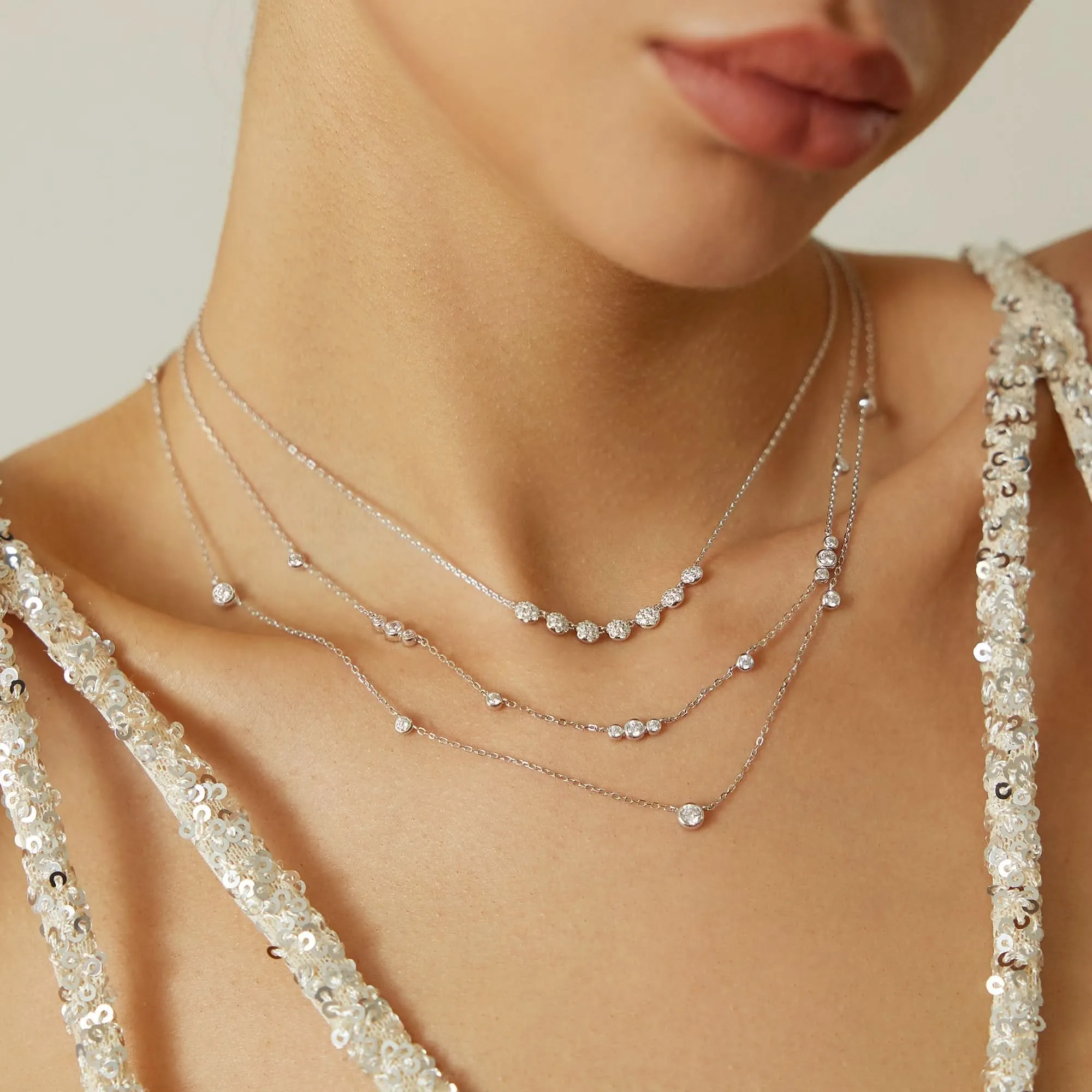Silver Sparkling Bezel Cubic Zirconia Station Necklace N065-04H Ania Haie Jewellery