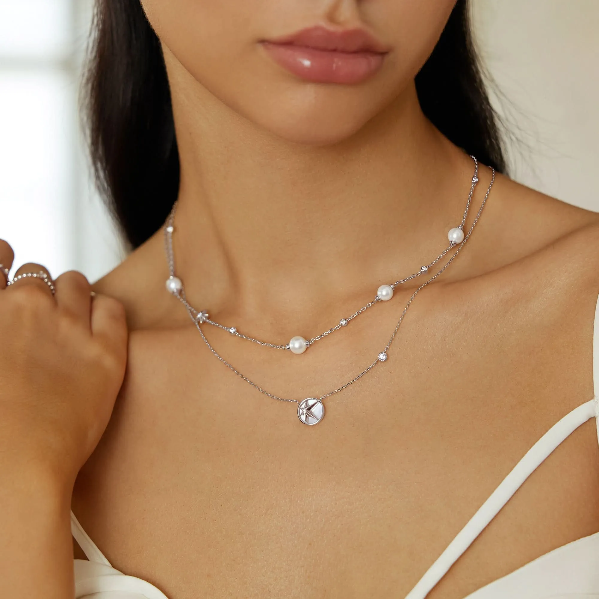 Silver Starry Mother of Pearl Necklace N065-05H Ania Haie Jewellery